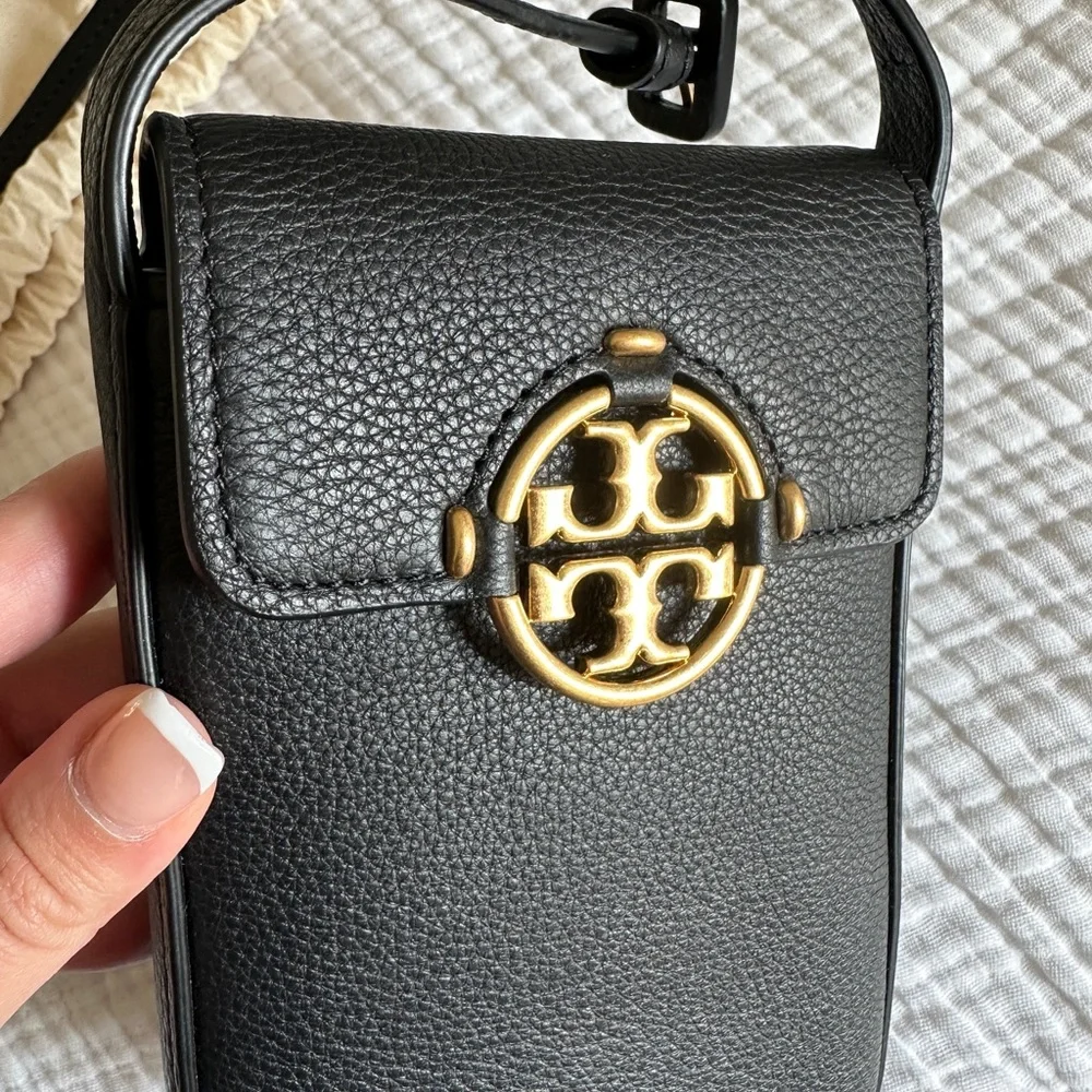 Tory Burch Black Crossbody Phone Bag with Gold Logo